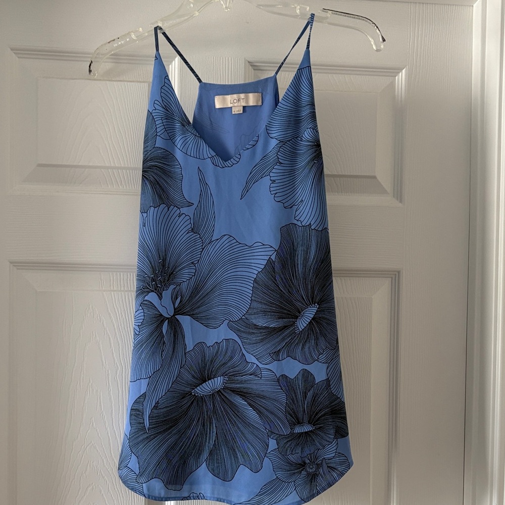 LOFT Blue and Black Floral Slip Camisole Size XS